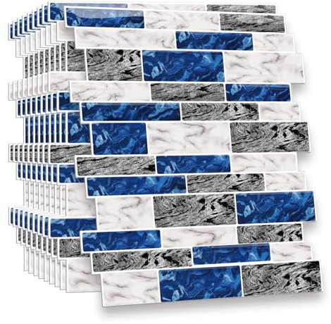 ANHUIB Self Adhesive Wall Tiles Blue Kitchen Stick on Tiles Peel and Stick Wall Stickers Backsplash Splashback Decals Waterproof Bathroom Self Adhesive Decal Marble Stickers 10-Sheet 30x30cm