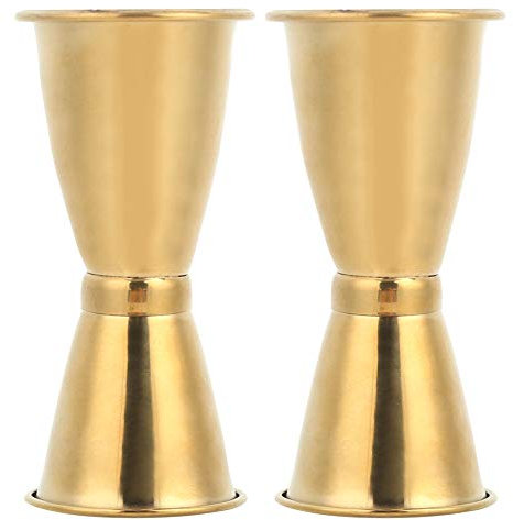 2PCS Gold Cocktail Jigger, Dual Spirituosen Messbecher Edelstahl Shot Measure Shot Measure Cups für Bar Cocktail Shot Measure ((Gold gekräuselter Rand) groß)