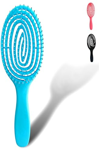 Haarbürste ohne Ziepen, Entwirrungsbürste mit Spiralfeder, Locken, nasse Haare, Damen, Herren und Kinder (Blau)