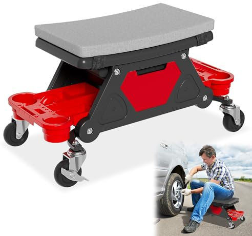 YRHome Werkstatthocker Werkstatt Rollsitz Rollhocker werkstatthocker mit rollen Montagehocker Werkstattsitz Garagenhocker mit Rädern feststellbar und Aufbewahrungsbox & Ablagen 150KG für Autoreparatur