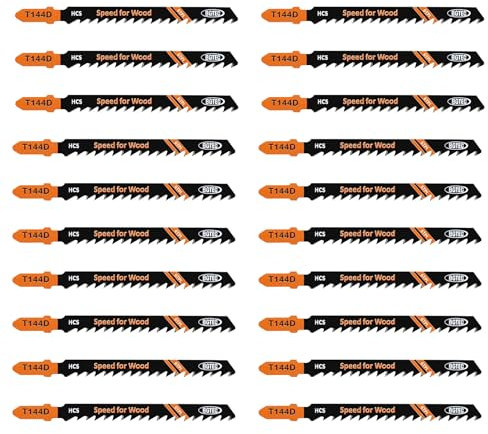 20PCS T Shank Jigsaw Blades Set - BGTEC HCS(SK5) Jig Saw Blades for Wood, Plastic Cutting(T144D)