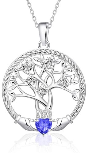 Collier Arbre de Vie pour Femme en Argent 925, Pendentif Arbre de Vie Avec Pierre de Naissance pour I'anniversaire de Décembre, Bijoux en Tanzanite, Idées de Cadeaux pour Petite Amie, Fille, Sœur