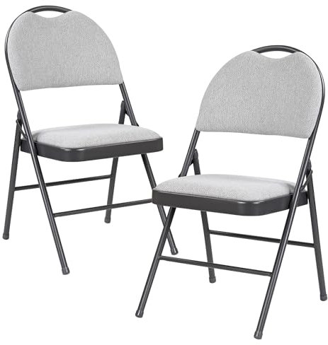 Taylor & Brown 2 x Padded Light Grey Fabric Folding Chair Seat High Back Rest for Home, Dining, Office, Computer Desk Chairs, Seating Events - Grey Metal Frame, 50 x 46 x 85cm