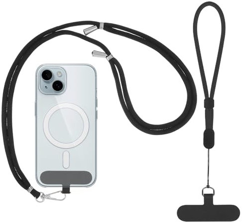 Wanmu Cell Phone Lanyard with 2 Phone Tabs, 1 Wrist Strap and 1 Adjustable Neck Strap, Universal Multifunctional Patch Lanyards Compatible with Most Smartphones