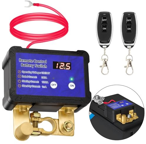 GEARCELL Kill Switch with Voltage Display Remote Battery Disconnect Switch 12V/24V 240A Automatic Power Cut Off Control Switch Smart Car Kill Switch Anti Theft for Auto GM Car Truck Boat RV