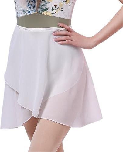 JMORCO Ballettrock Mit Seitenschlitz Erwachsene Chiffon Ballett Tanz Spitze-up Rock Frauen Mädchen Gymnastik Wrap Rock Ausbildung Ballett Röcke Ballett Core Tanzen(White)