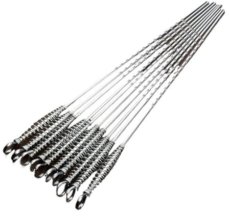 Spiedino per barbecue in acciaio inox, 50 cm, con manico a molla, per kebab piatto, accessorio da picnic all'aperto, 10 pezzi