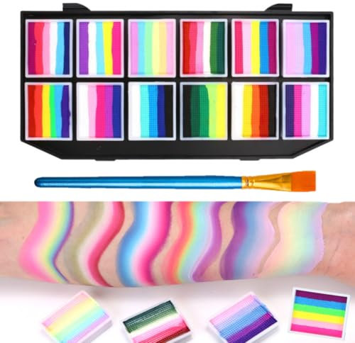KARLOR Palette de 65 couleurs arc-en-ciel avec pinceau, peinture pour visage arc-en-ciel, peinture de maquillage soluble dans l'eau, peinture de théâtre, peinture pour le corps, festival, Halloween