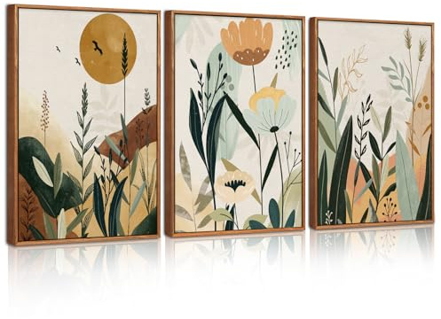 Celestdeco Bilder Mit Rahmen floralen Wandbildern,Blumen Wanddekoration,boho botanische Wandkunst Drucke minimalistische Wandbilder für Wohnzimmer Schlafzimmer Küche Büro 30x40cm