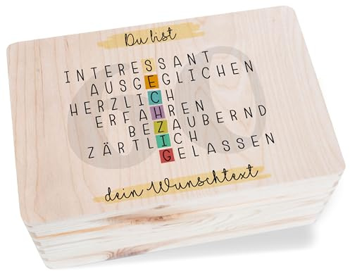 Holzkiste Erinnerungsbox - Holzbox Du bist 60 mit Wunschtext personalisiert I Sechzig Jahre Geschenk Verpackung Geburtstag 60. I 60 Jährige Geburtstagsgeschenk 60er - 30x20x14 cm - Holz