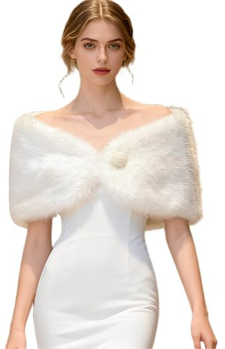 OIXEYA Brautjacke, Felljacke Damen, Stola für Abendkleid, Fell Winter Warm Hochzeitsjacke Hochzeitstuch Pelzimitat für Abendparty Hochzeitstuch