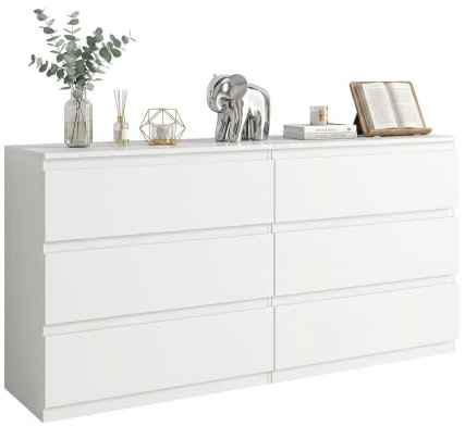 Songvas 2er Set Kommode weiß mit 3 Schubladen, 70 cm Breite Schubladenschrank & Sideboard, Stauraum Kommodenschrank für Schlafzimmer, Wohnzimmer, Büro und Eingang, 70x40x75 cm (LxBxH)