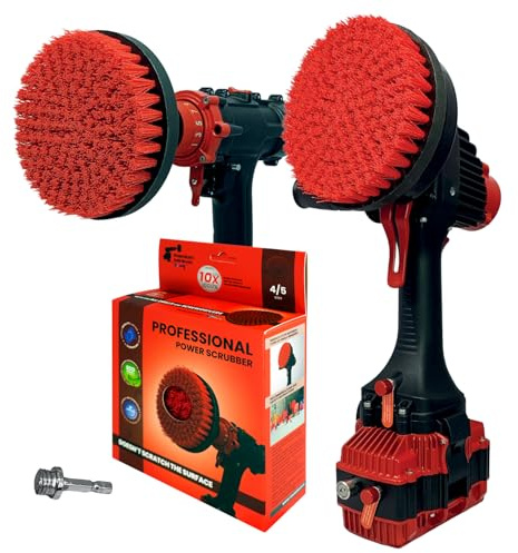 Kornely Bürstenaufsatz Akkuschrauber, Hart 2in1 15cm, Rot, Außen & Garten | 10x effizienter, kratzfrei, Pro-Serie für Bohrmaschinen (Adapter 6mm), Winkelschleifer M14 direkt, Terrasse, Holzdeck, Möbel