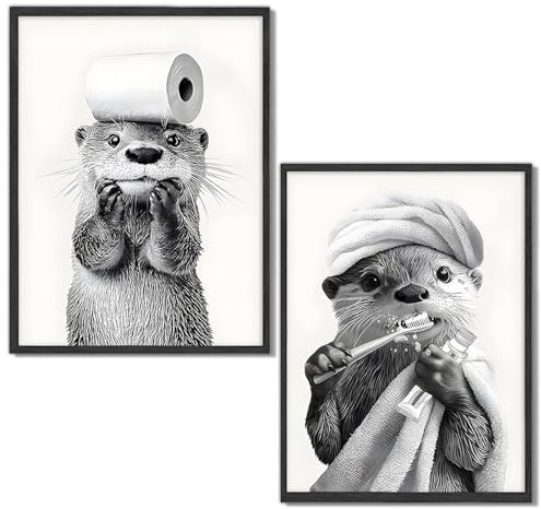 Cunegra 2 Stück Otter Bild Badezimmer Deko, Witzige Bilder Badezimmer, Bad Bilder Otter Poster, Witziges WC Deko Wandbilder, Wc Bild für Humor im Bad, Tierbild für Toilette, Ohne Rahmen, 20 X 30 cm