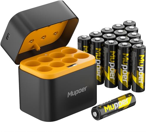 Akku AA Lithium Batterie mit Ladegerät 16er-Pack,Aufladbare Lithium Batterie AA 1,5V 3600mWh,Wiederaufladbar Blink Batterien für Blink Outdoor Camera,Rechargeable Battery AA,2A Li-ion