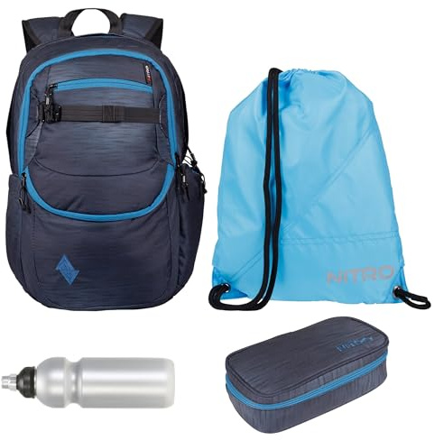 NITRO Schulrucksack 4 Teile Set Future Hero Haze 0566 rtmf | Schulrucksack Jungen Mädchen Schultasche Schulmappe Rucksack Box Sportbeutel Trinkflasche Laptopfach
