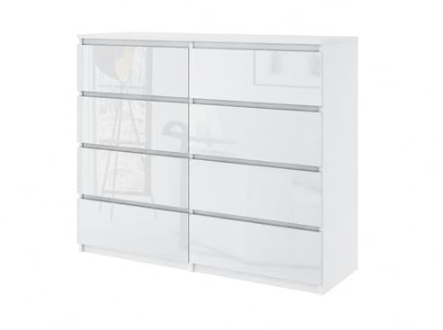 emix24.de Kommode Sideboard Schrank mit 8 Schubladen 120 cm Hochglanz Holz