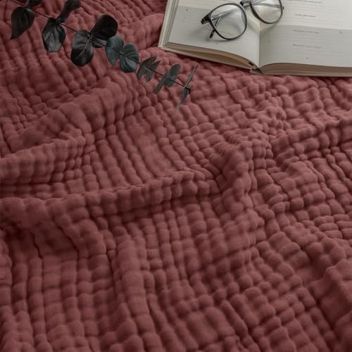 LLELEMAMO 2026 Musselin Decke - Sommer Musselindecke 150 x 200, 100% Natürliche Baumwolle Musselindecke Leichte Sanfte, Musselin-Decke für Erwachsene, Kinder, Perfekt für Bett, Sofa (Rot,150 * 200)