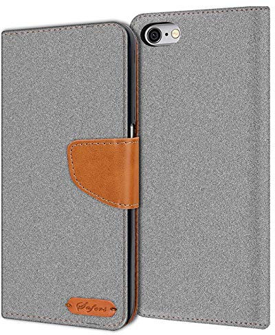 Verco für iPhone 6S Hülle, Schutzhülle für Apple iPhone 6 Tasche Denim Textil Book Case Flip Case Klapphülle, Grau