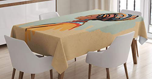 ABAKUHAUS afrikanische Frau Tischdecke, Profil, Personalisierter Druck mit Klaren Farben Waschbar Wasserfest kein Verblassen, 140 x 170 cm, Creme Braun
