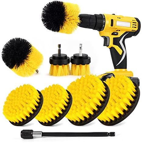 SHIELDPRO Ensemble de brosses de perçage, Brosse à récurer de Nettoyage électrique, brosses de perceuse Tout Usage avec Longue Fixation pour Salle de Bain et Cuisine, Joints, Baignoire, Douche,