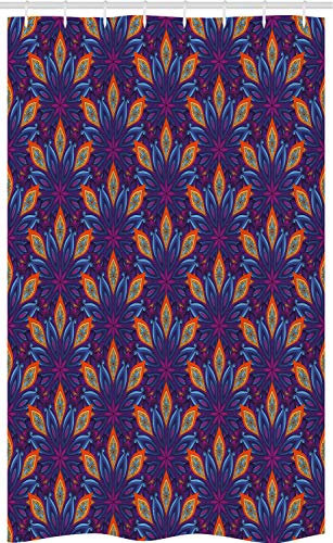 ABAKUHAUS Mandala Schmaler Duschvorhang, Leuchtende Blumen Verziert, Badezimmer Deko Set aus Stoff mit Haken, 120 x 180 cm, Orange Hellblau Lila