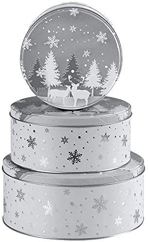khevga Keksdose Weihnachten Set Plätzchendose aus Blech Set (flach, silber)