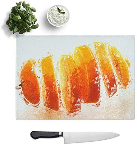Glass Chopping Board - Floating Sliced Orange in Abstract - Textured Worktop Saver Cutting Board - Heat Resistant, Shatterproof and Hygenic - 39 x 28.5 cm