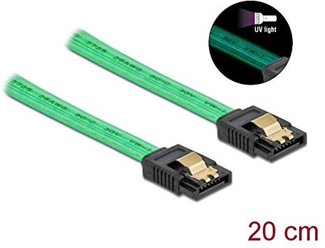 Delock SATA 6 Gb/s Kabel UV Leuchteffekt grün 20 cm