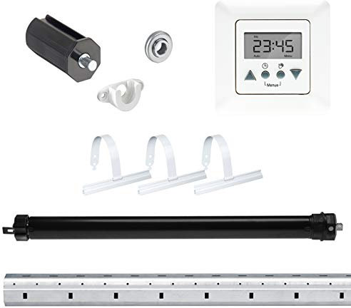 NOBILY Rolladen-Komplett-Set f. 40mm Achtkantwelle Elektronischer Mini-Rolladenmotor 13Nm + Rolladen Zeitschaltuhr Time Control + Mechanik-Set bis zu einer Gesamtlänge von 2,0 Meter