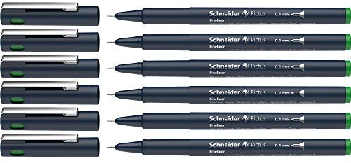 Schneider Pictus Fineliner (Strichstärke 0,1 mm, dokumentenechte Pigmentliner, metallgefasste Spitze, Gehäuse aus 85% recyceltem Kunststoff) 6er Pack, grün