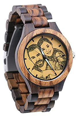 Montre En Bois Pour Homme Avec Photo Montre Photo De Père Personnalisée Avec Texte Montre De Poche Personnalisée Avec Cadre Photo Cadeau De Photo De Fête Des Pères Pour Papa Mari(Brown-Hommes 45mm)