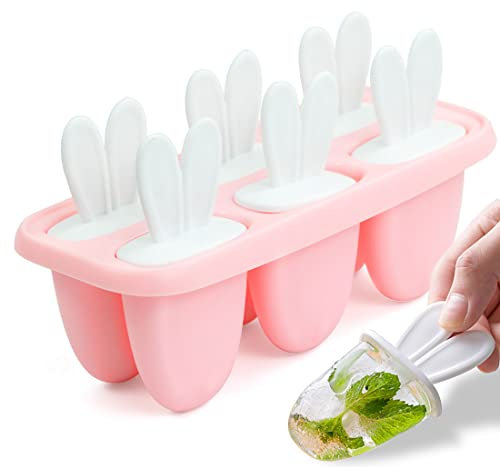 Lot de 6 Moules à Glaces avec Batonnet, Mini Moule a Glace, ce Pop Mold Popsicle, Glaces à l'eau, Sorbet DIY Réutilisable, Rose
