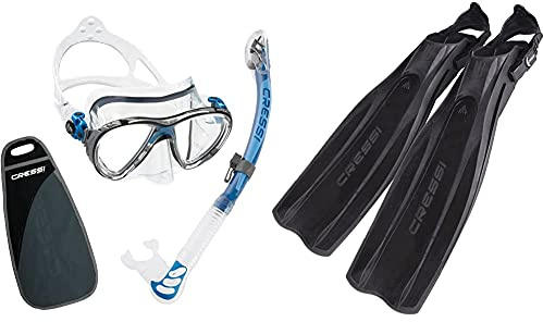 Cressi Big Eyes Evo Alpha Ultra Dry Schnorchelset Schnorcheln Set mit Schnorchel und Taucherbrille & Pro Light Open Heel Tauchen Flossen, Schwarz/Schwarz, L/XL (44/45)