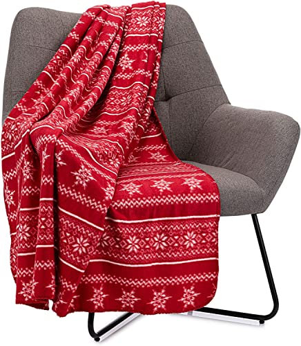 Celebright Weihnachts-Fleece-Überwurf, groß, 127 x 152 cm, Flauschige Mikrofaser-Decke, Überwurf für Bett, Sofa, Couch, Plüsch, kuschelig, Winterwärmer, Scandi Nordic Red