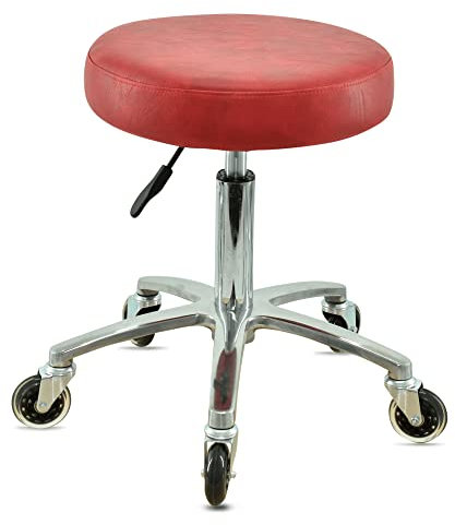 VAKON SALON - Premium Rollhocker Rot - Höhenverstellbar von 50-65 cm - Rundsitz Drehhocker Arbeitshocker Praxishocker