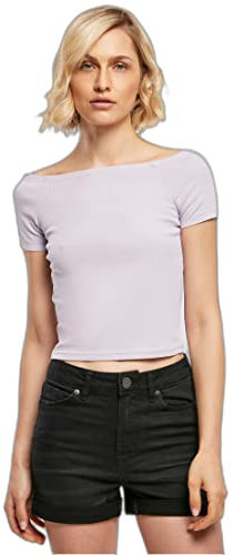 Urban Classics Women's Ladies Off Shoulder Rib Tee T Shirt, Purple, L UK