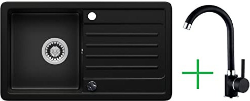 LINDBERGH® Küchen Granit-Spüle Schwarz VEL44 + 1-Galo mit Siphon, Verbundstoffe Made in Germany, Spülen Küche Küchenspüle Spülbecken Kitchen Waschbecken Sinks Einbauspüle, inkl. Imprägnierung