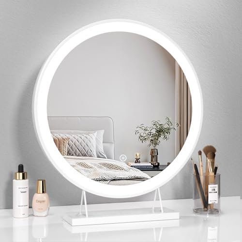 Heilmetz Vanity Mirror with Led Lights, Hollywood Vanity Mirror Lighted Makeup Mirror with Touch Control, 3 Light Modes, Round Hollywood Mirror for Mum Girlfriend Ladies, White ф480 mm