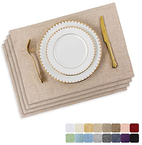 Home Brilliant Placemats Set of 4 for Party, Linen Placemats Heat Resistant Woven Place Mats Beige, Lovely Table Mats for Dining/Kitchen Table, 33x48 cm, 4 Pcs, Light Linen