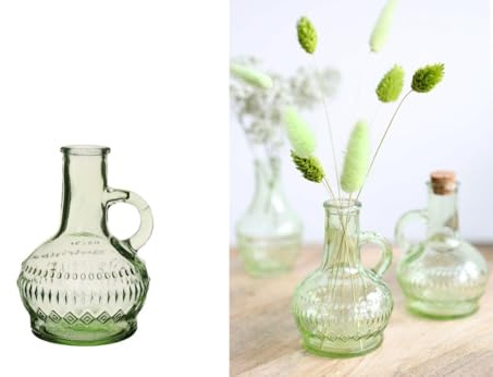 NaDeco Glasvase klein 'Lille', Höhe 10cm, Durchmesser 7 cm, viele Farben zur Auswahl | Glasflasche | Bunte Dekoflasche | Kleine Glas-Flaschen | Kleine Deko-Vasen | Deko-Blumenvase, Farbe:Hellgrün