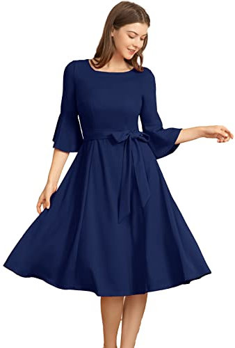 Women's Cocktail Dress A Line Tea Party Midi Graduation Dresses Church Wedding Formal Homecoming Clothing Navy XL