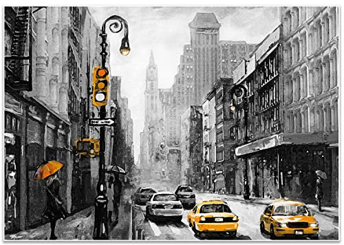 wandmotiv24 Poster als Wanddeko, Größe 100x70cm, New York, Gemälde, Taxi, Moderne Wanddeko, Wandbilder, Deko, Bild M0288