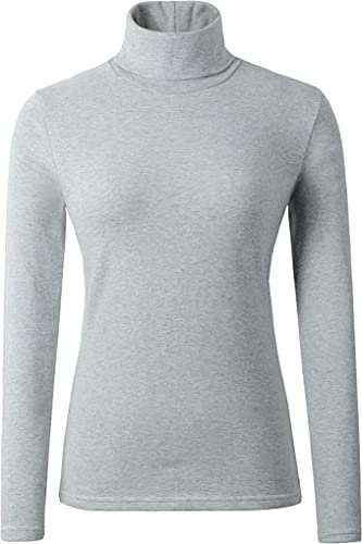 Mustwearit Ladies Polo Roll Neck Tops Long Sleeve Turtle Neck Plain Jumpers for Women Top T Shirts UK Plus Size 8 to 26. Light Grey