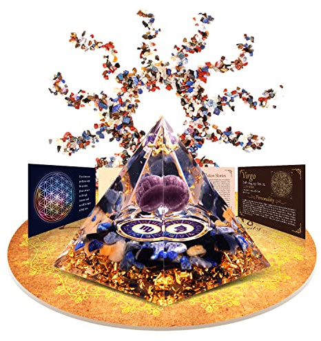 vuUUuv Orgonit Pyramide Heilung Kristall Geschenk Set,Horoskop Sternzeichen Steine zu Begleit Geburtsstein, für Astrologie,Reiki,Positive Energie zur Meditation,Anziehen Reichtum(Jungfrau)