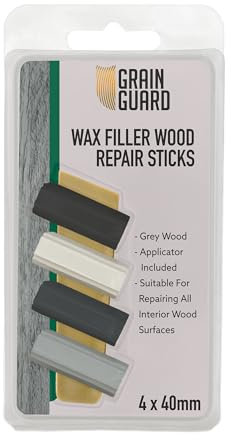 GRAIN GUARD Wax Filler Wood Repair Sticks | Grey Wood | Furniture Repair Kit | Multi-Surface: Wood, Plastic, Hard Surfaces | Blend to Colour Match | 4x40mm