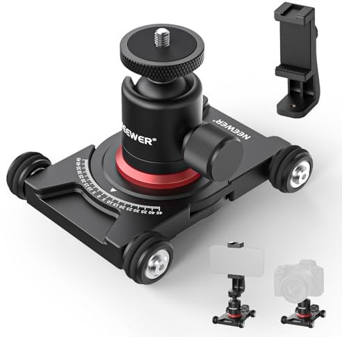 NEEWER Kamera Slider Dolly mit Kugelkopf und Telefonklemme, 4 rädriger Tisch Dolly mit 360° Panorama, kompatibel mit spiegelloser Kamera Mini Camcordern GoPro iPhone und Android Mobiltelefonen, SD001