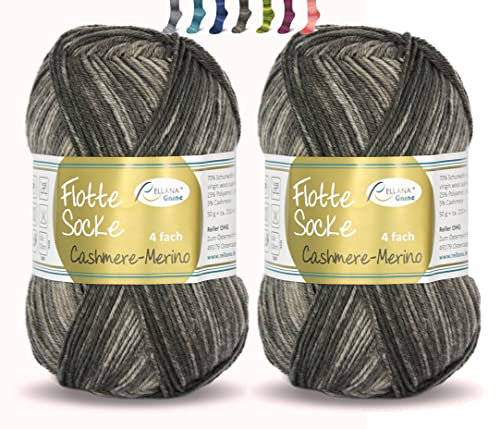 theofeel Set | Sockenwolle mit Kaschmir 4-fädig 2x50g | Sockengarn Rellana Flotte Socke Cashmere Merino | Strumpfwolle aus Merinowolle und Kaschmirwolle (1326 braun degradé (2x50g))