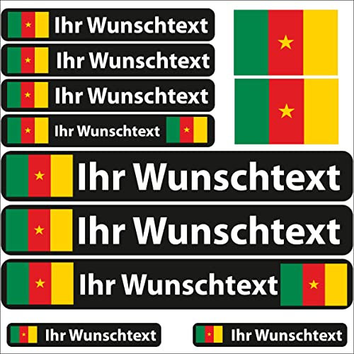 INDIGOS UG® Namensaufkleber Sticker - Flagge glatt - Land Kamerun - 13 Fahnenaufkleber - Aufkleber mit Namen & Wunschtext - Fahrrad - Auto - Motorrad - individuell personalisiert