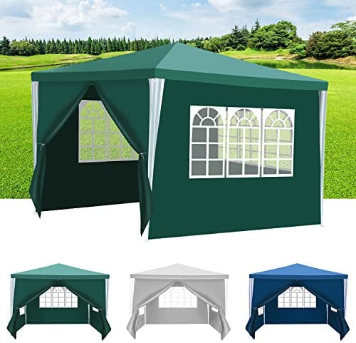 Yakimz Gazebo da giardino, impermeabile, stabile per l'inverno, con 4 pannelli laterali e finestre, protezione UV 50+, per feste, mercato, mercatini delle pulci e campeggio, verde, 3 x 3 m